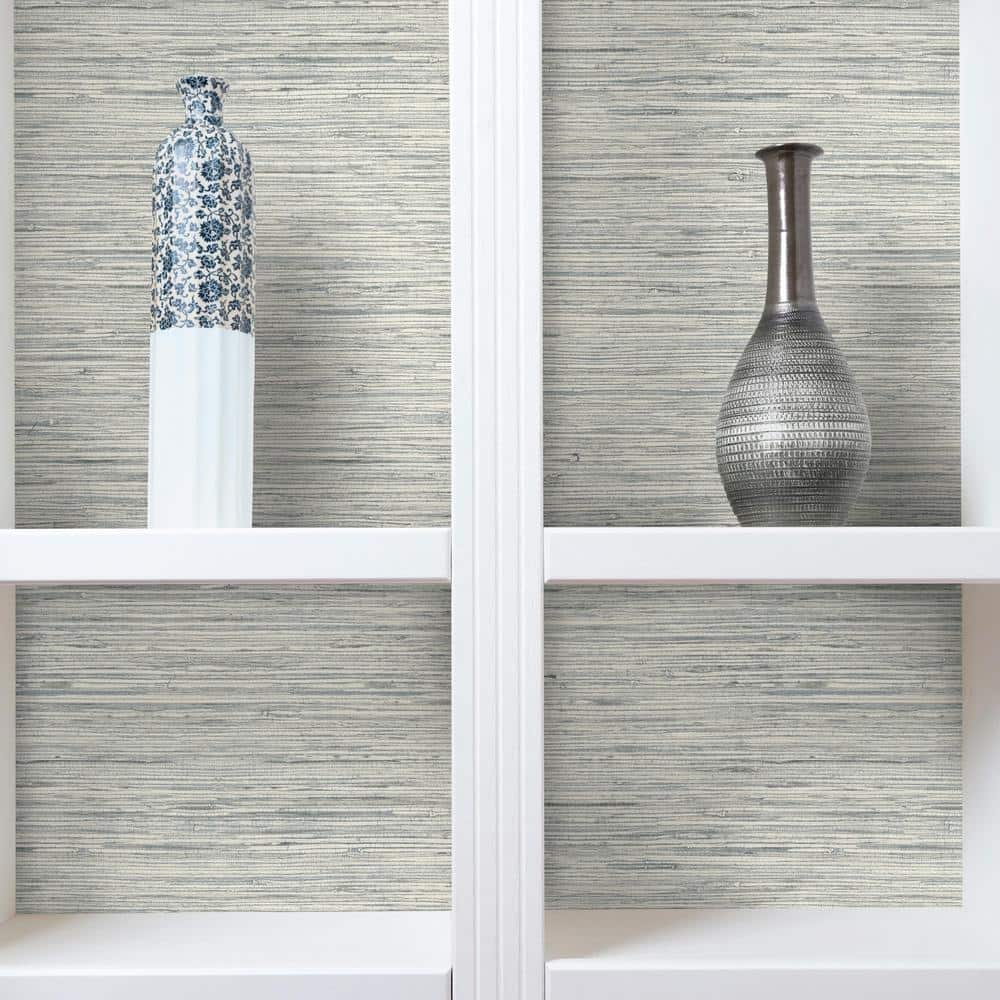 Light Gray Faux Grasscloth Peel and Stick Wallpaper Roll
