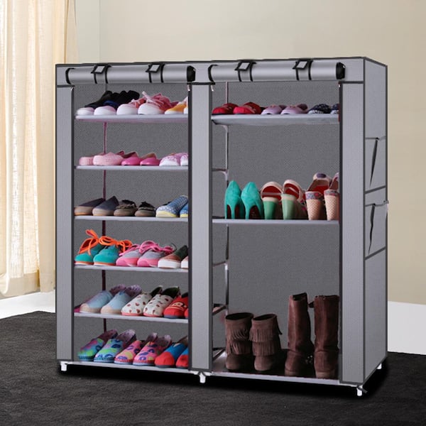 Home Basics 59-in H 10 Tier 30 Pair Plastic/non-woven Wood Shoe Rack in the  Shoe Storage department at