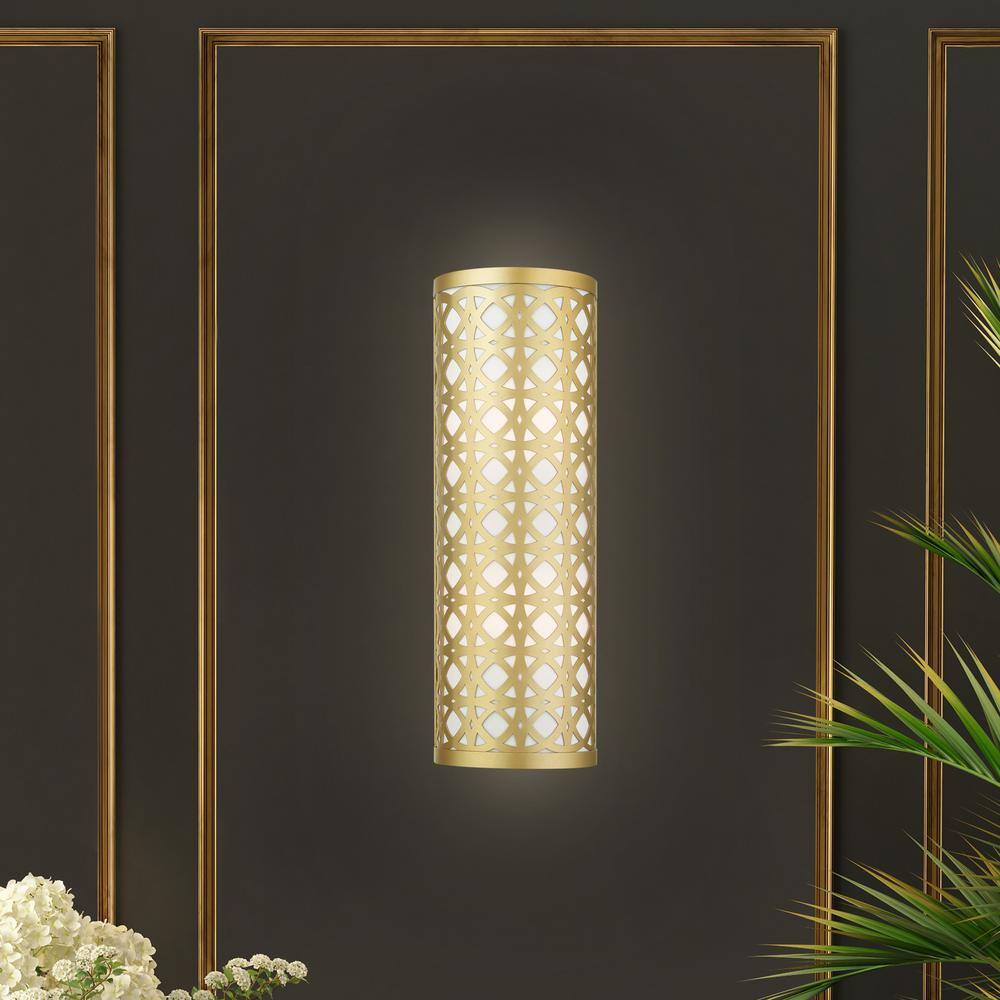 Soft Gold Steel Cylinder Wall Mount Sconce with Latticework