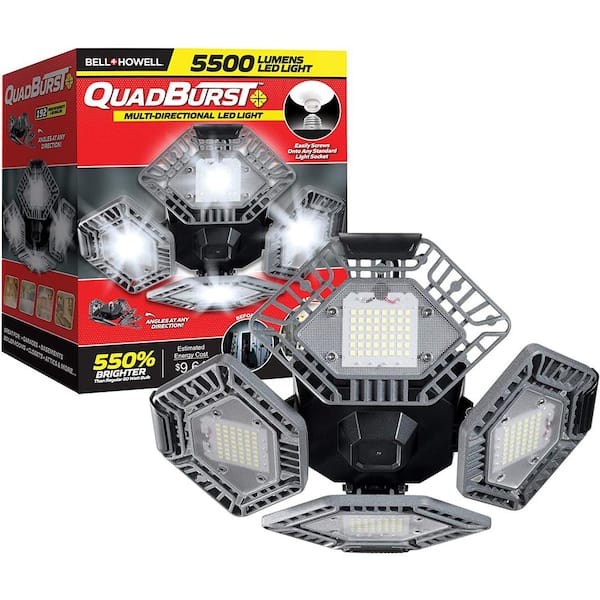 Bell + Howell QuadBurst 10.6 in. 192 High Intensity LED 5500 Lumens Flush Mount Ceiling Garage Light with 4 Adjustable Heads