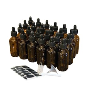 2 oz. Amber Glass Bottles with Dropper, Bottle Brush, Funnel, and Labels (Set of 24)