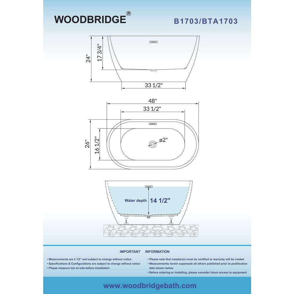48'' White Acrylic Freestanding Soaking Bathtub with Brushed Nickel Trim