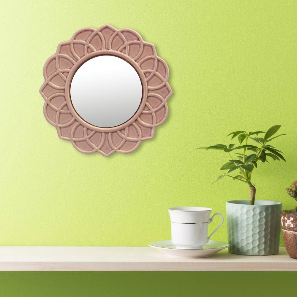 Pink Floral Ceramic Round Wall Mirror