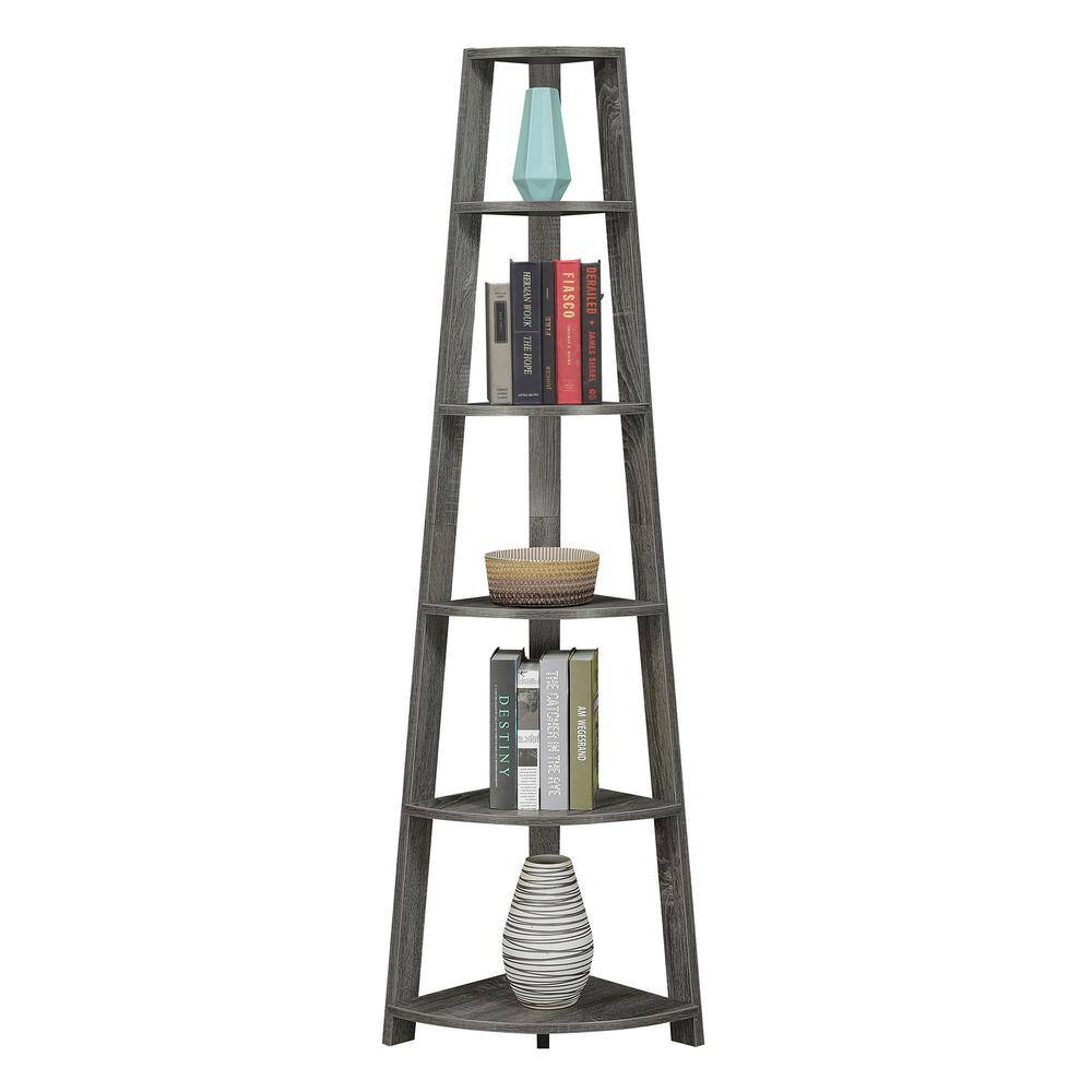 Convenience Concepts Newport 6 Tier Corner Bookshelf, Weathered Gray