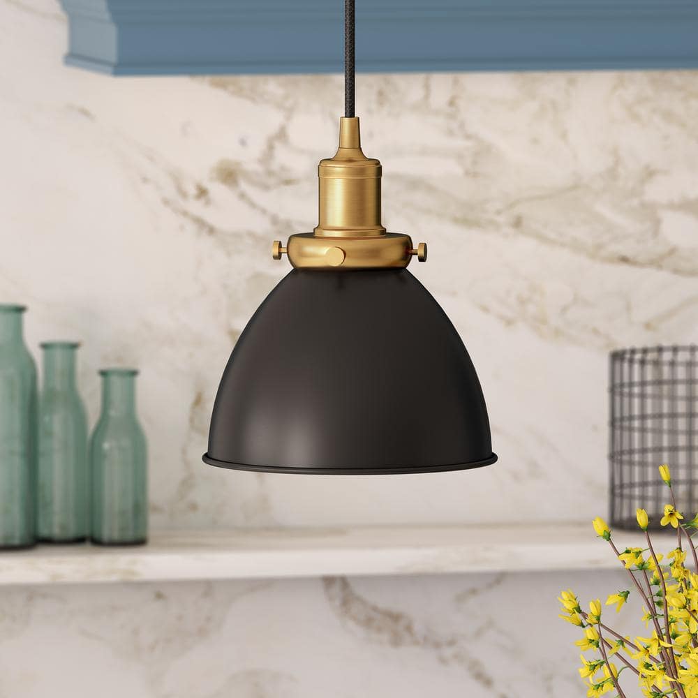 Madison 8'' Matte Black and Brass Industrial Pendant Light