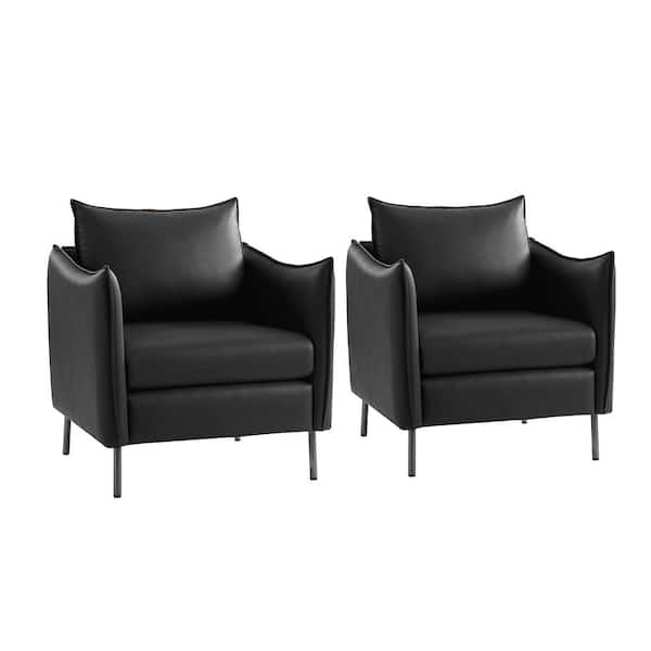 JAYDEN CREATION Cedric Modern Anti-Scratch Fabric Armchair with Black Metal Legs Set of 2-Black