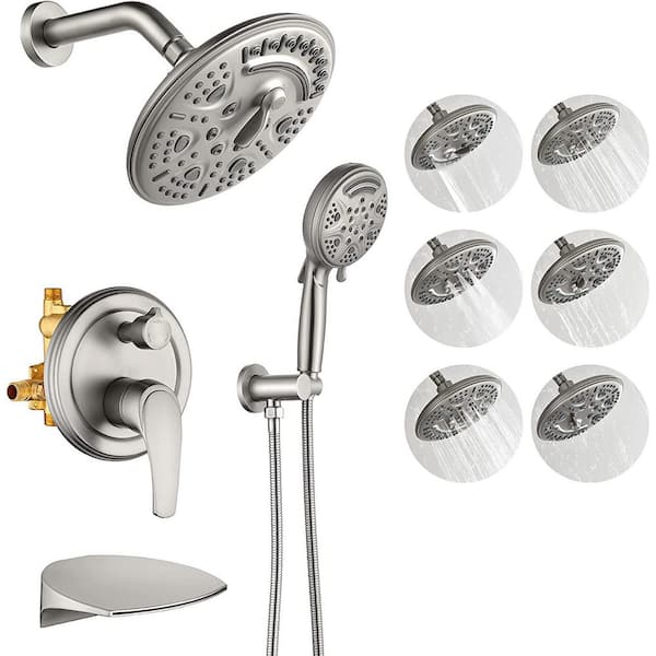 UKISHIRO BabyBreath 6-Spray Patterns with 1.8 GPM 8 in. Tub Wall Mount Dual Shower Heads in Spot Resist Brushed Nickel