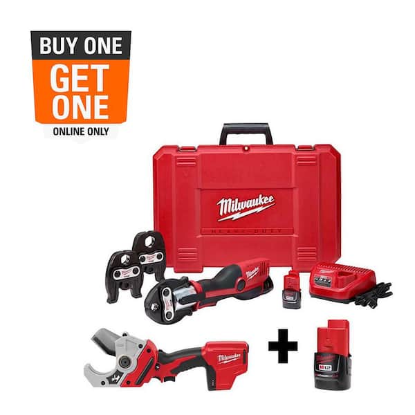 M12 12-Volt Lithium-Ion Force Logic Cordless Press Tool Kit (3 Jaws Included) with M12 PVC Pipe Shear and Extra Battery