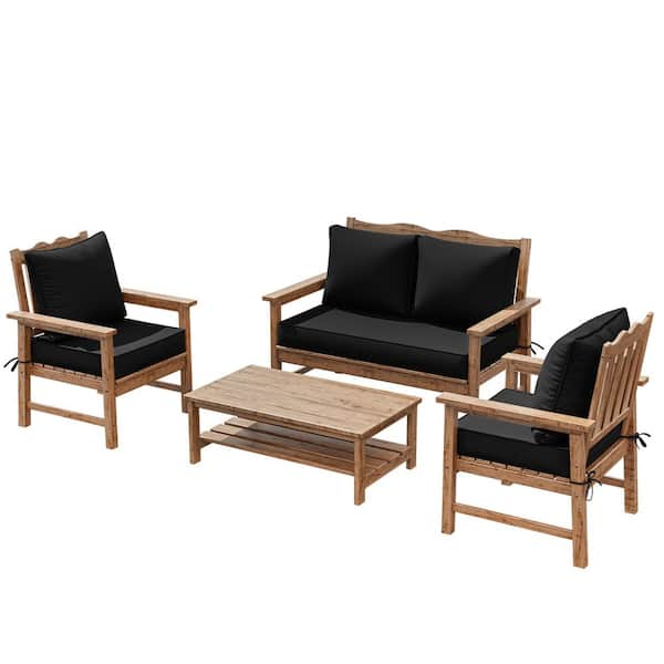 5 in. Universal Outdoor Cushion Set for Seats and Backs, Set of 1 Loveseat Cushions and 2 Deep Seat Cushions Black