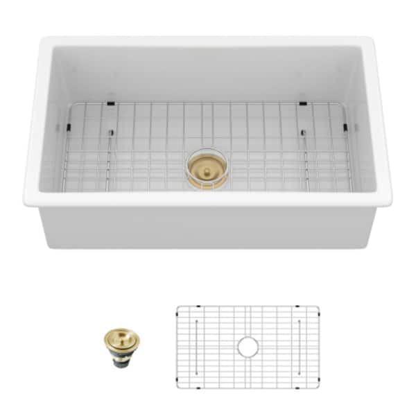32 in. x 19 in. x 10 in. White Fireclay Deep Single Bowl Undermount Kitchen Sink with Dual Mount