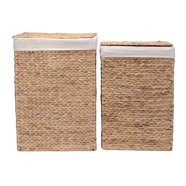 Villacera 26 in. H Portable Handmade Water Hyacinth Wicker Laundry Hamper with Lid in Natural (2-Pack)