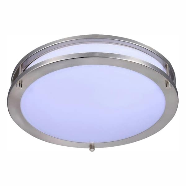 TriGlow 75-Watt Brushed Nickel Cool White 12 in. Dimmable Integrated LED Ceiling Flush Mount Fixture