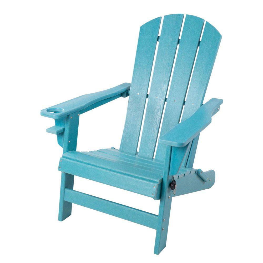 KOZYARD Folding HDPE Plastic Resin Adirondack Chair in Blue Color
