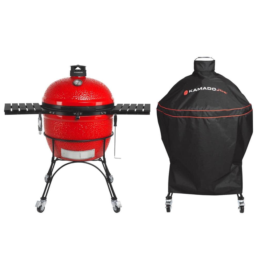Big Joe II 24 in. Charcoal Grill in Blaze Red Plus Cover Bundle