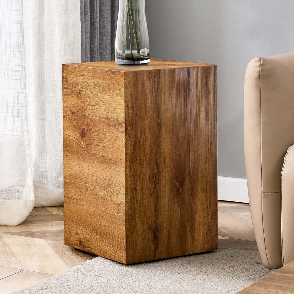 11.8 in. Brown Square MDF Mid Century Modern End Table Farmhouse Side Table