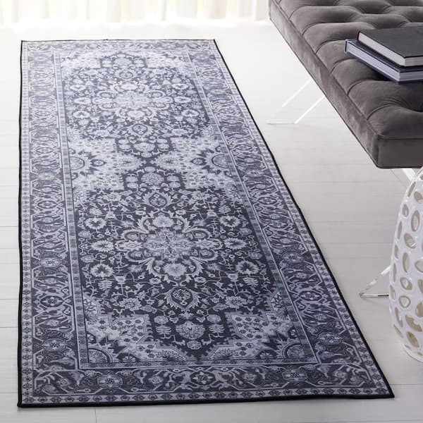 Tucson 3 ft. x 6 ft. Black/Beige Abstract Ornate Medallion Washable Runner Rug