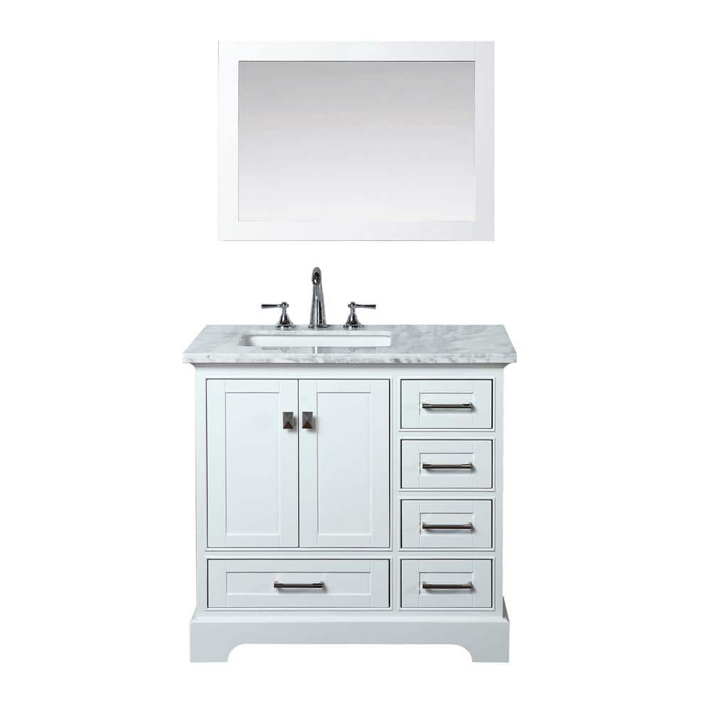 Newport 36 in. W x 22 in. D Vanity in White with Marble Vanity Top in Carra