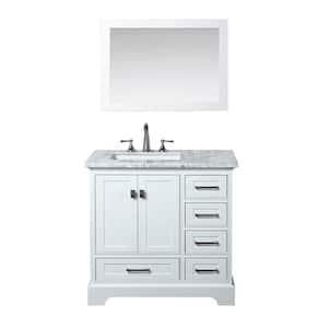 Newport 36 in. W x 22 in. D Vanity in White with Marble Vanity Top in Carrara White and Mirror