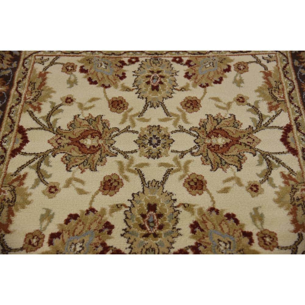 Ivory and Brown Square Synthetic Traditional Area Rug