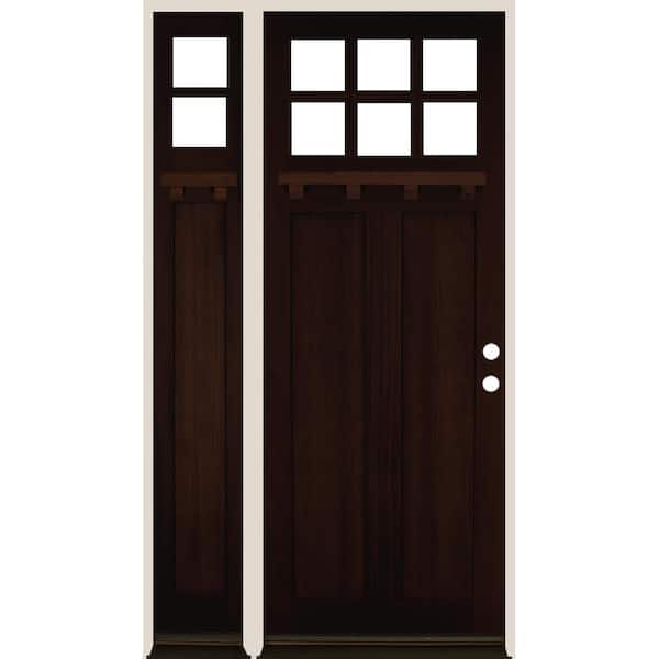 Krosswood Doors 50 in. x 96 in. 6-Lite Craftsman Left Hand Red Mahogany Stain Hemlock Prehung Front Door Left Sidelite