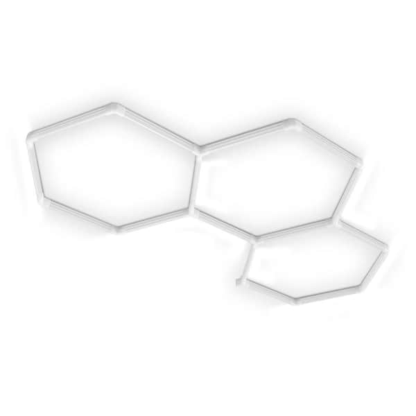 Flexagon 8 ft. Integrated LED 3-Grid Hexagon White Strip Shop Light Fixture 4000K