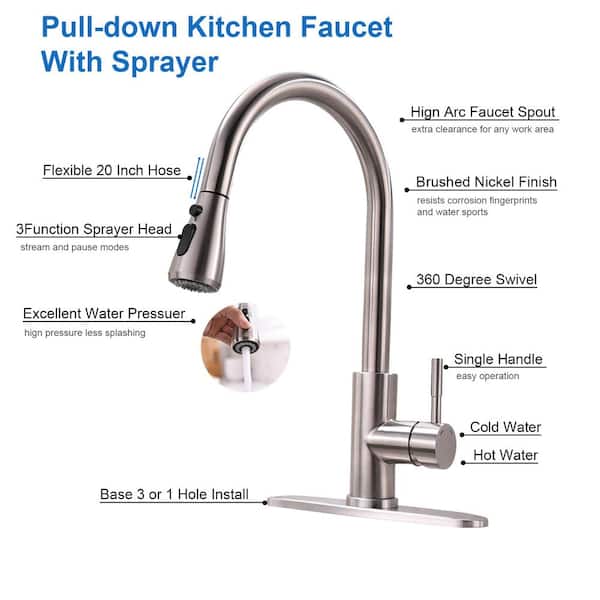 Best Commercial KINFAUCETS Kitchen sink faucet Lavatory Vanity Bar Pull Down Sprayer Single Handle Oil Rubbed Bronze Bathroom 360 Degree Swivel Spout High-Arch Stainless Steel 