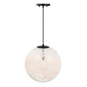 Circo 60-Watt 14 in. 1-Light Matte Black Globe Pendant with White Art Glass Shade