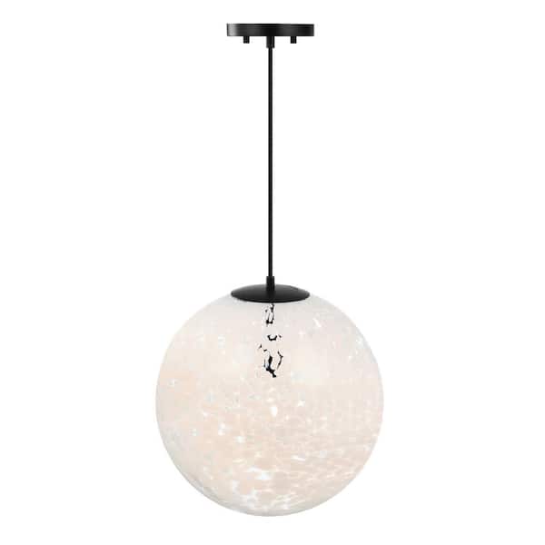 Circo 60-Watt 1-Light Matte Black Modern Pendant Light with White Art Glass Shade and No Bulbs Included