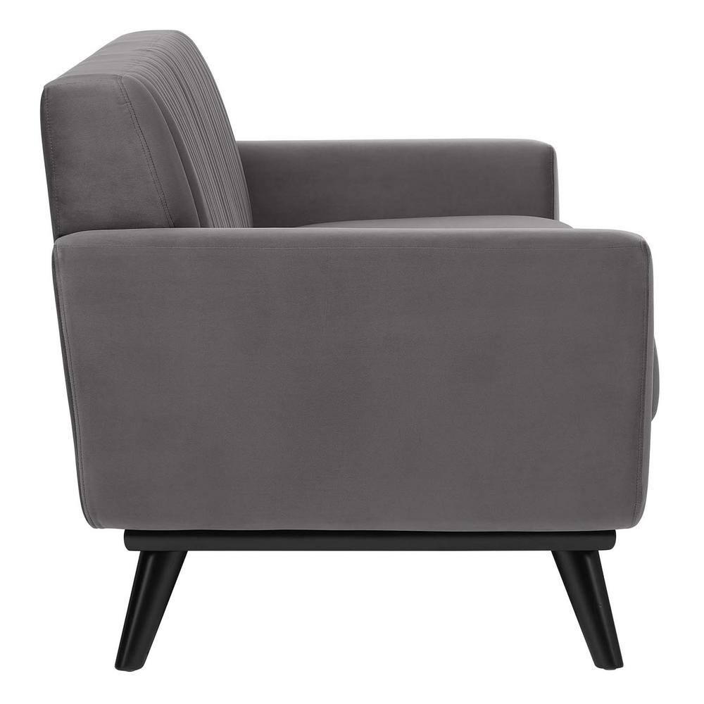 Elegant Gray Velvet Sofa with Tufted Design and Removable Cushions