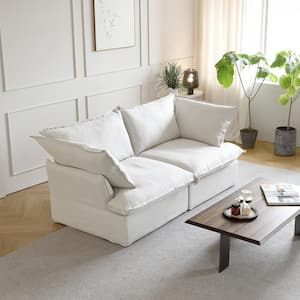 82.66 in. Linen 2-Seater Loveseat with Pillow in White