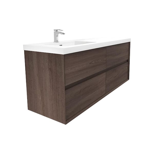 Kingdee 59 in. W x 20 in. D x 26 in. H Single Sink Floating Bath Vanity in Red Oak with White Acrylic Top