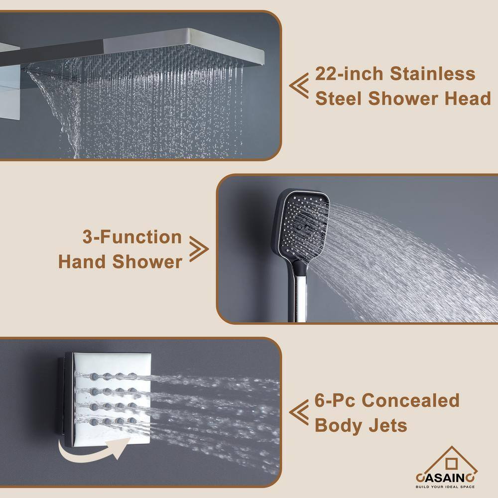 Chrome Dual-Function Wall Mounted Rainfall Shower System with Body Jets