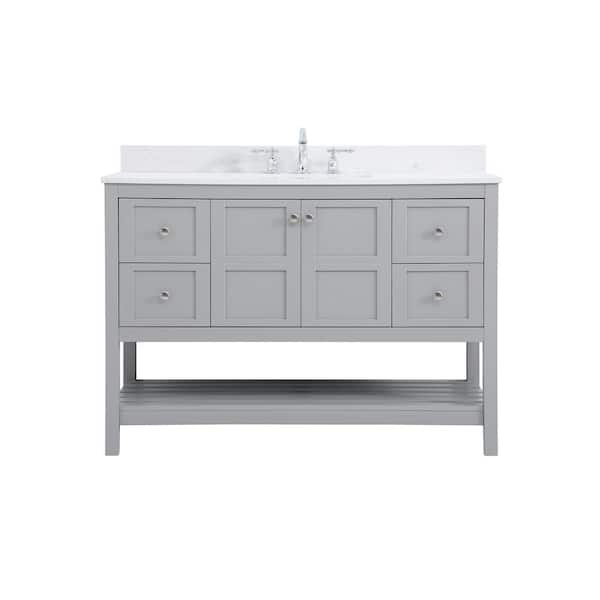 Unbranded Simply Living 48 in. W x 22 in. D x 34 in. H Bath Vanity in Gray with Calacatta White Engineered Marble Top