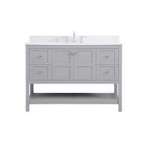 Timeless 48 in. W Single Bath Vanity in Gray with Engineered Stone Vanity Top in White with White Basin with Backsplash