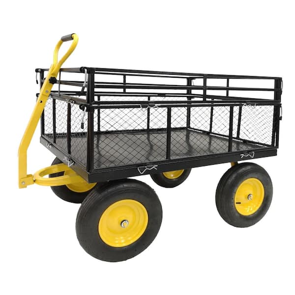 Steel Garden Cart, Heavy Duty 1400 lbs Capacity with Removable Mesh Sides to Convert into Flatbed with 2-in-1 Handle