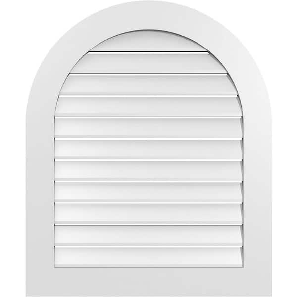 30 in. x 36 in. Round Top White PVC Paintable Gable Louver Vent Functional