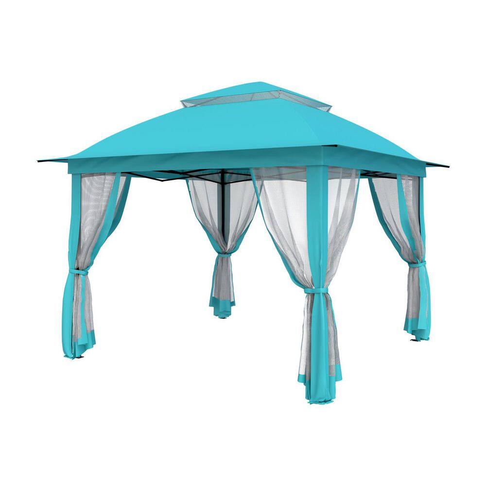 11 ft. x 11 ft. Outdoor Instant Canopy Shelter Tent with Mosquito Netting and Metal Frame Storage Bag, Cyan price history on PriceWatchPro