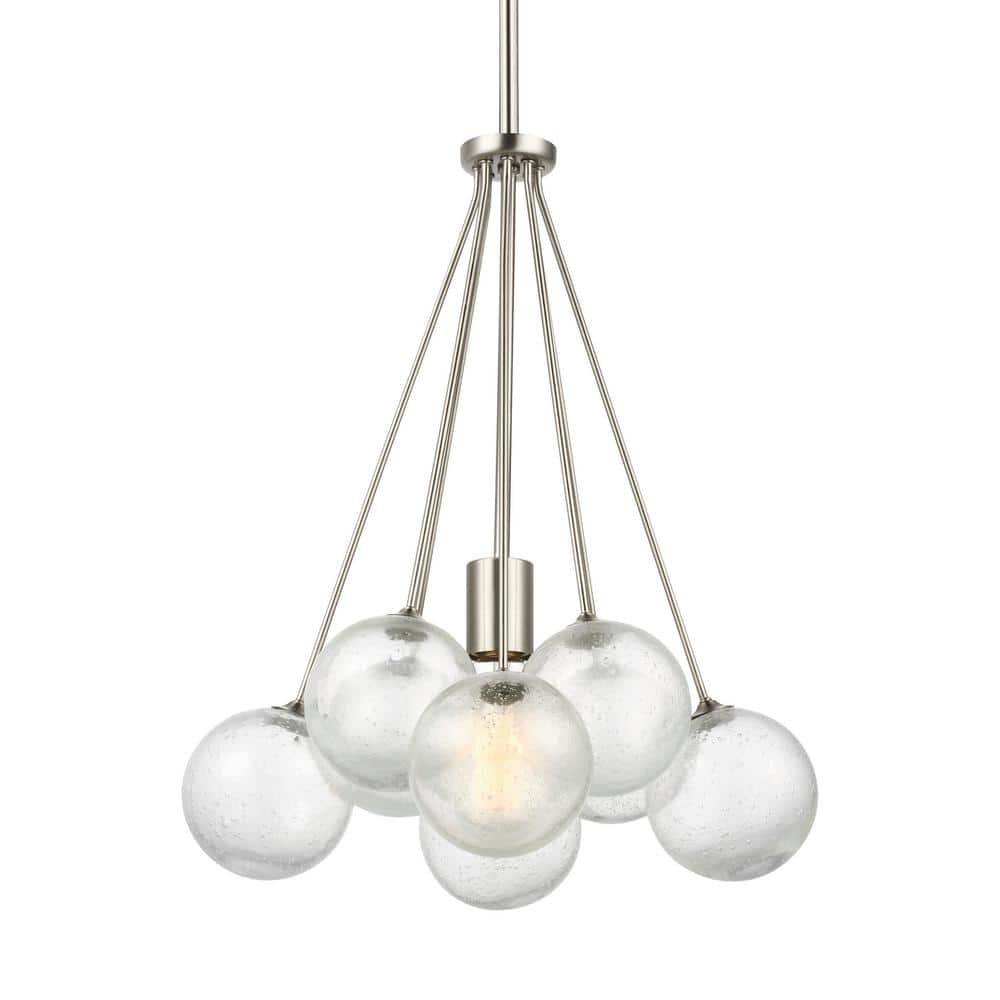 Elegant Brushed Nickel Globe Pendant with Clear Seeded Glass