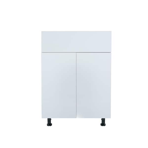 Radiance 30 in. W x 24 in. D x 34.50 in. H Ready to Assemble Slab Base Kitchen Cabinet in White Gloss