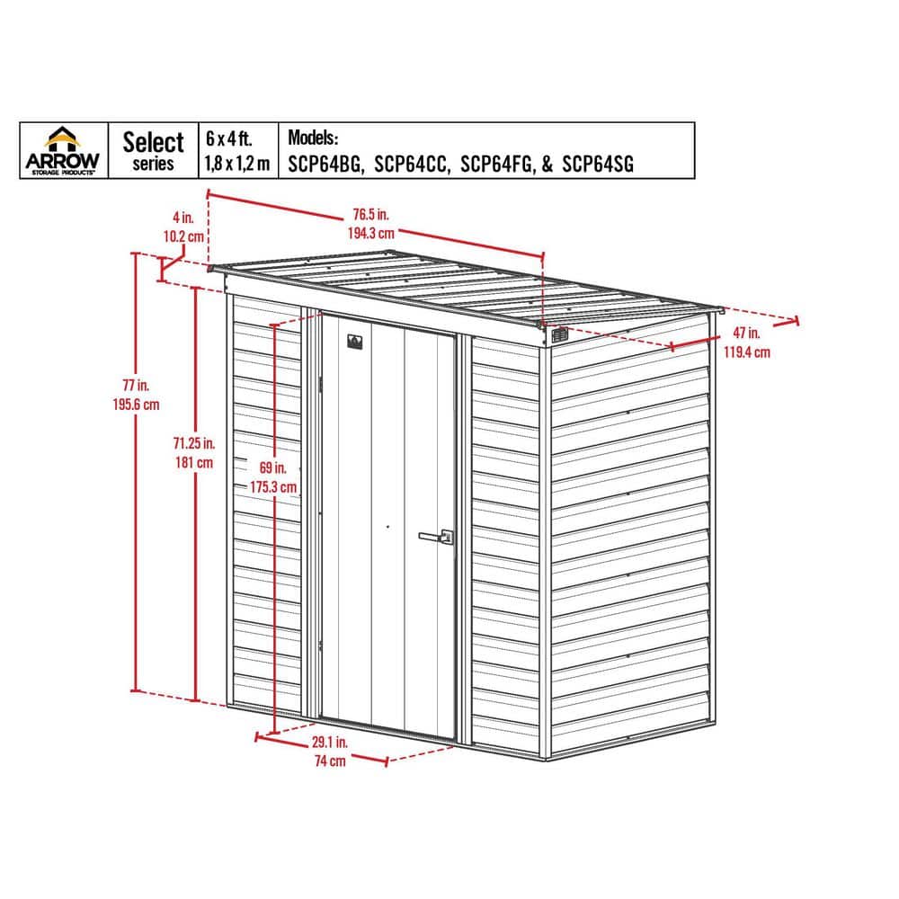 Sage Green 6x4 Galvanized Steel Pent Roof Storage Shed