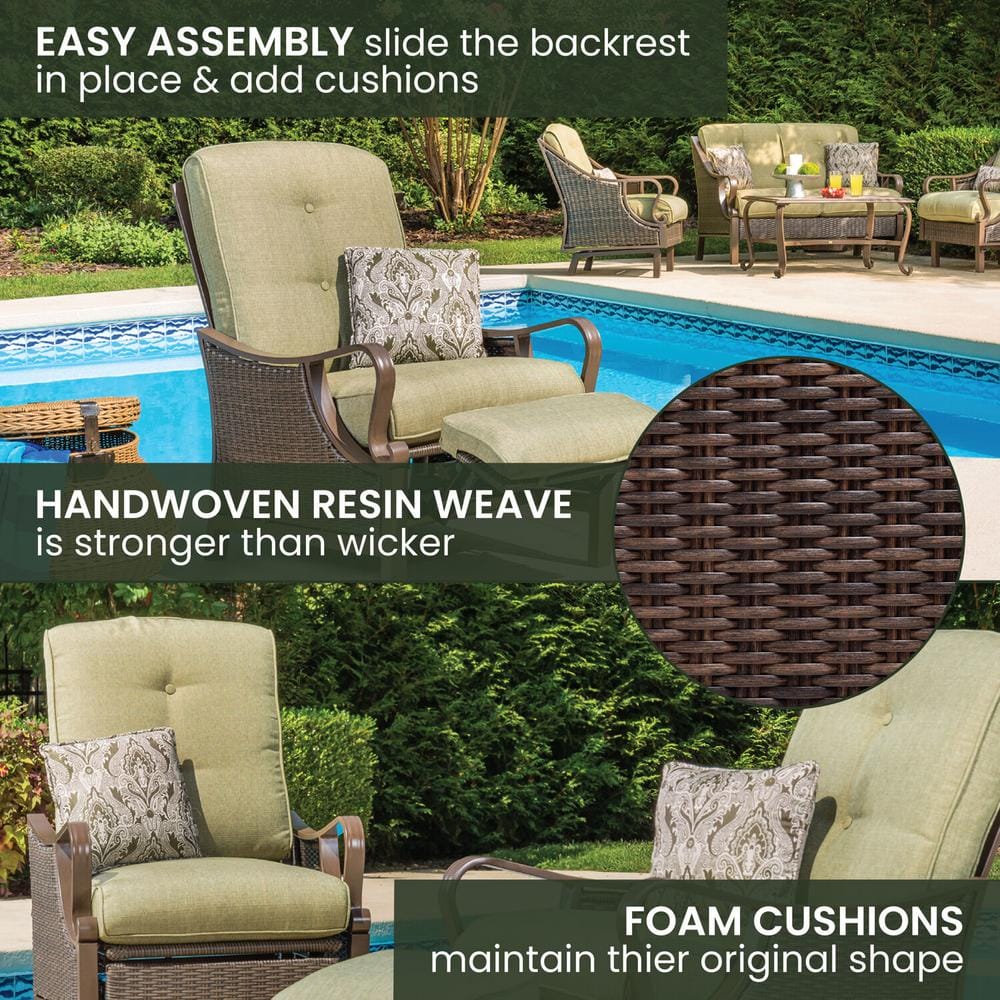 Ventura Green Cushioned Steel and Wicker Reclining Lounge Chair