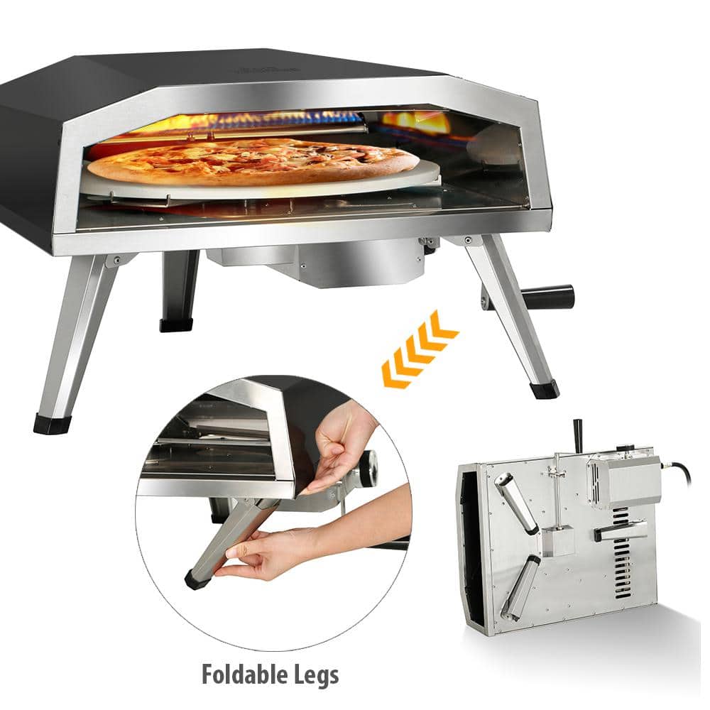 16'' Black Stainless Steel Outdoor Gas Pizza Oven with Rotating Stone