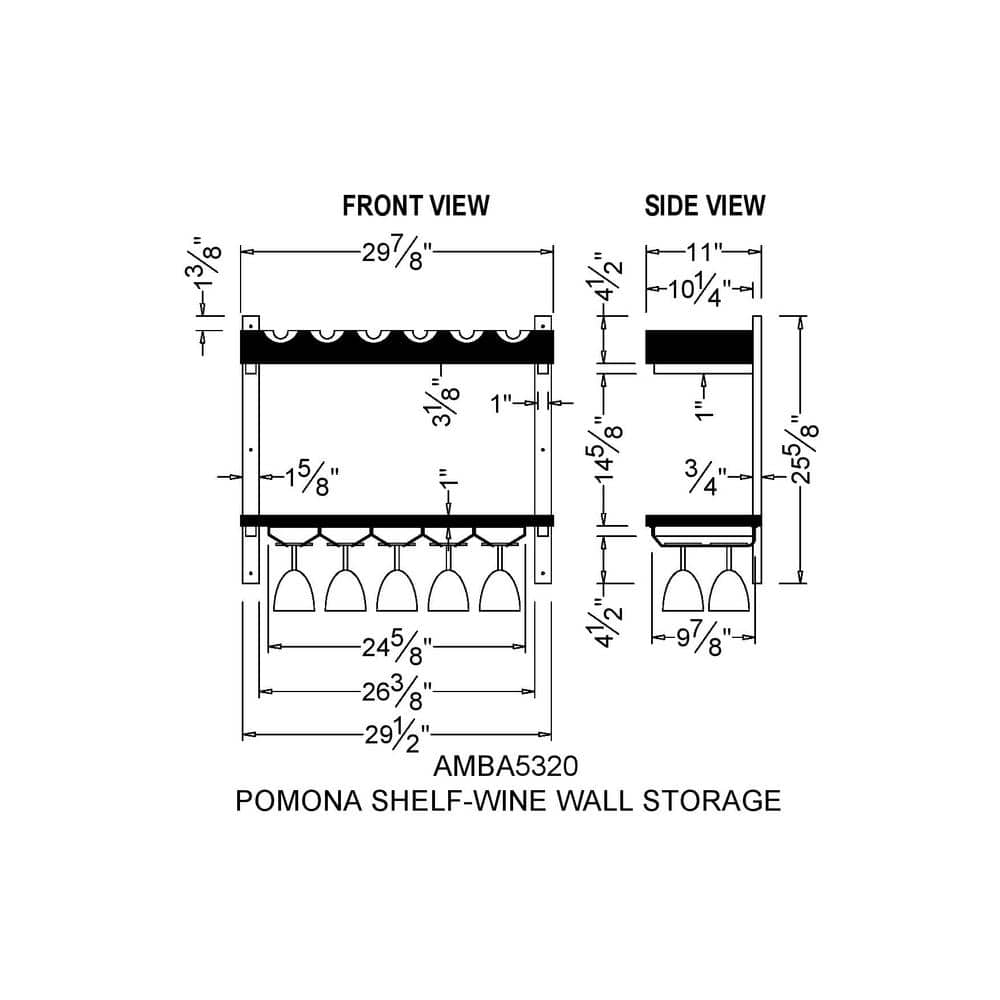 Pomona Rustic Industrial Wall-Mounted Wine Rack with Glass Storage - Brown