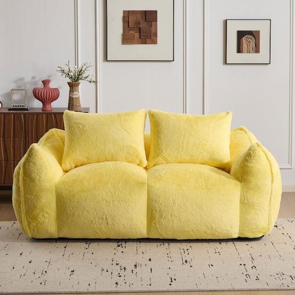 75.2 in. Slope Arm Faux Fur Fabric Modular Fully Compressed Sofa in Yellow