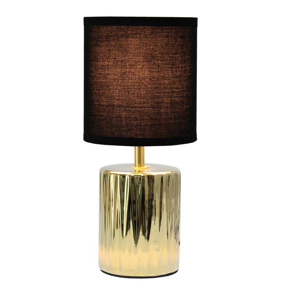 11.61" Polished Gold Ceramic Table Lamp with Black Drum Shade