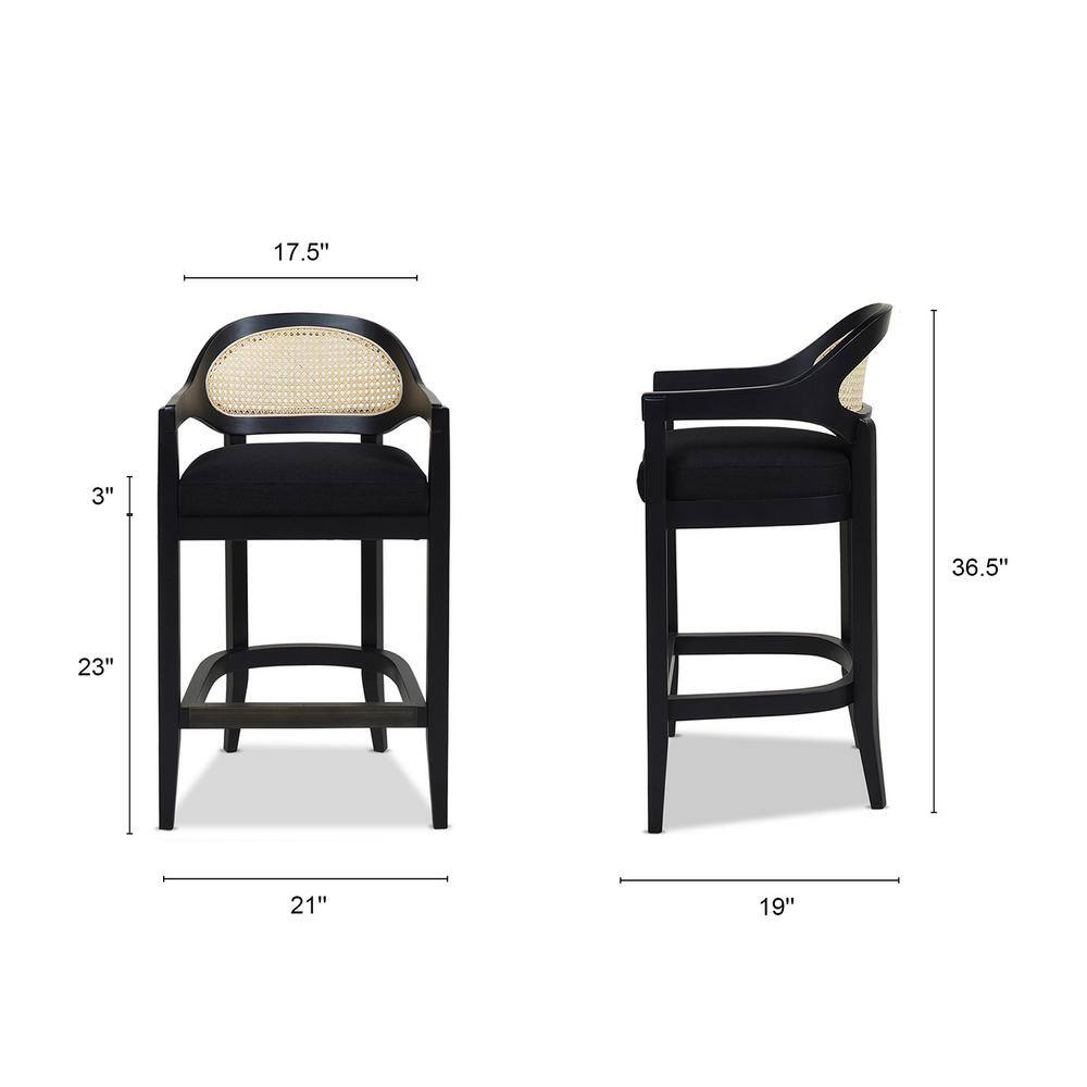 Americana 36.5" Black Oak Wood Cane Back Bar Stool