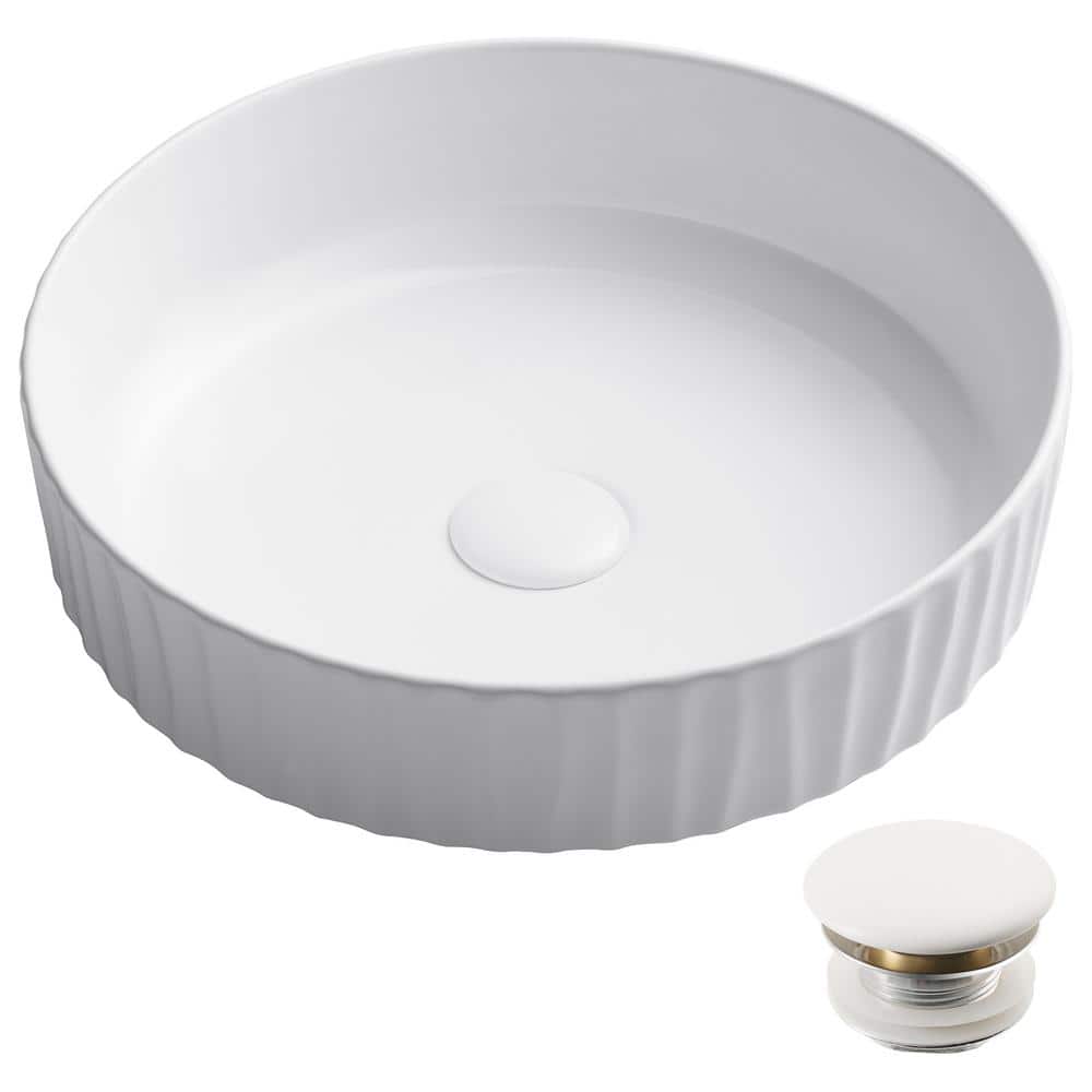 Viva Round White Ceramic Vessel Sink with Pop-Up Drain