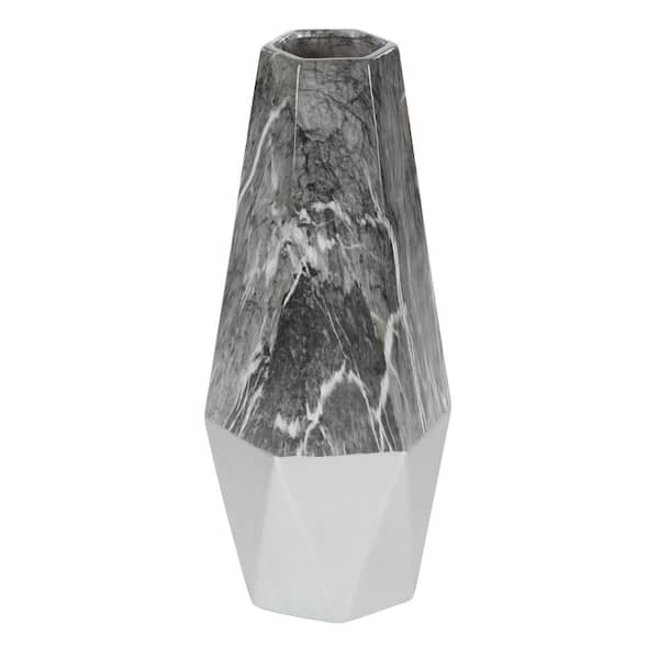 Litton Lane 18 in. Dark Gray Faux Marble Ceramic Decorative Vase with Silver Base