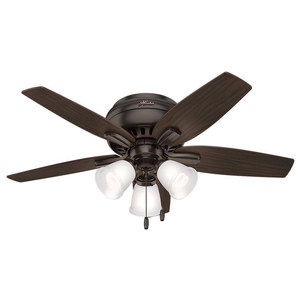 Hunter Newsome 42 In Indoor Low Profile Premier Bronze Ceiling Fan With 3 Light Kit 51078 The Home Depot