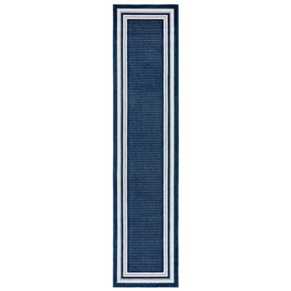 SAFAVIEH Cabana Blue/Ivory 2 ft. x 9 ft. Striped Border Indoor/Outdoor Runner Rug